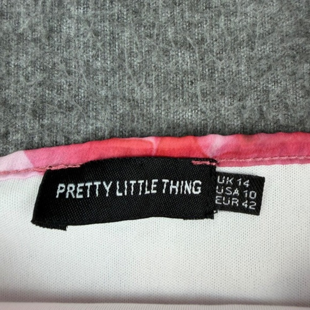 PrettyLittleThing Mini Skirt Women Size 10 Pink Floral Mesh Ruffle Hem Rose‎ - Picture 2 of 7